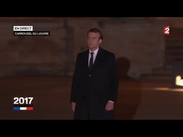 Emmanuel Macron arrive sur scène au Louvre (France 2)